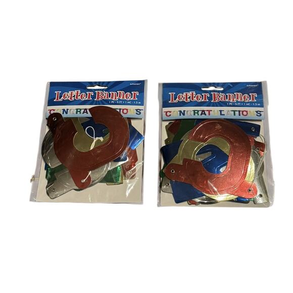 Congratulations Die Cut Letter Banner (2) Party Amscan VTG (?) 5 Feet Long READ - Picture 1 of 4